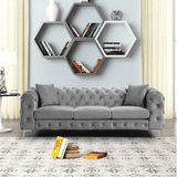 Dollo Chesterfield Suede Tufted Sofa Set 3 Seater Grey