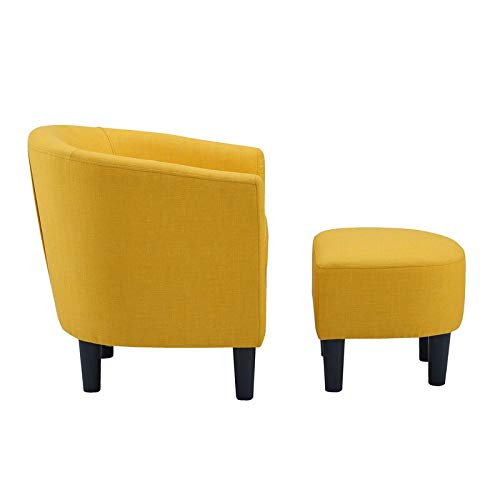 Woodster Langley Single Seater Accent Chair with Footstool Ottoman in Yellow - Luxe Maple