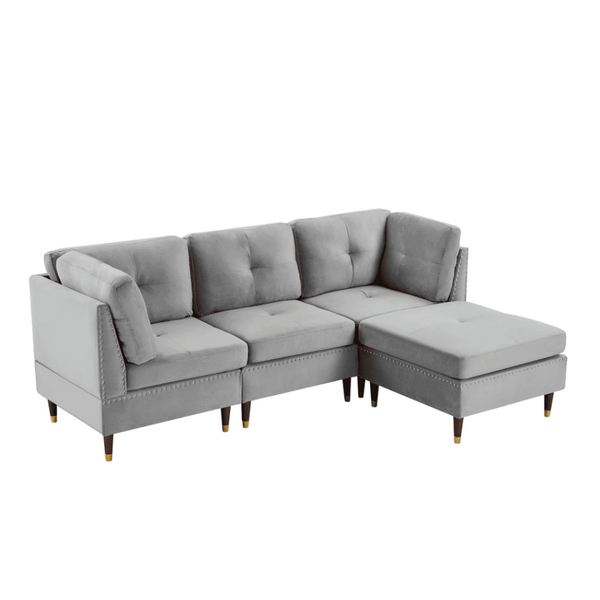 Glossy Sectional Suede Sofa Set With Ottoman - Luxe Maple