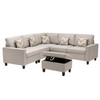 Nollon Linen Fabric Sectional Sofa with Pillows and Storage Ottoman - Luxe Maple