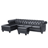 Dolcy Sectional Sofa Set in PU Leather in Black Color with Ottoman - Luxe Maple