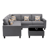 Nollon Linen Fabric Sectional Sofa with Pillows and Storage Ottoman - Luxe Maple