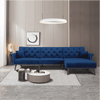 Tufted back Suede Chesterfield Sectional Sofa Blue