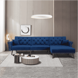 Tufted back Suede Chesterfield Sectional Sofa Blue