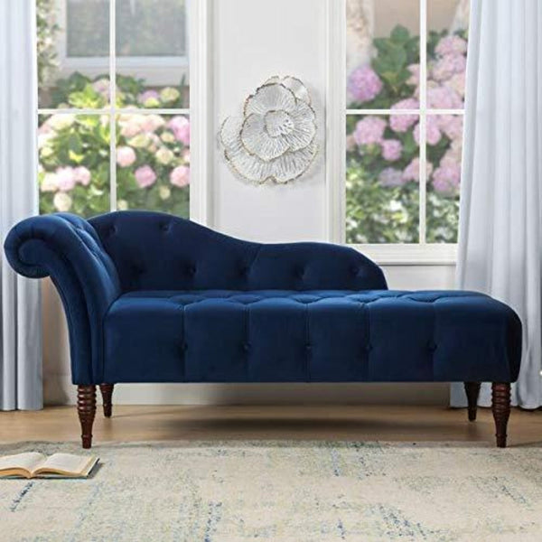 Elle Chesterfield Suede Lounger in Blue Color - Luxe Maple