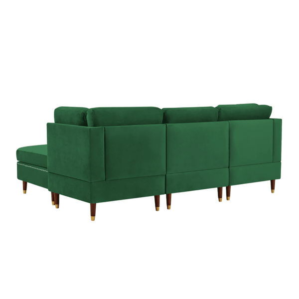 Glossy Sectional Suede Sofa Set With Ottoman - Luxe Maple