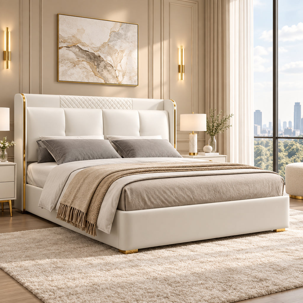 Tony Luxury Upholstered Bed in Leatherette