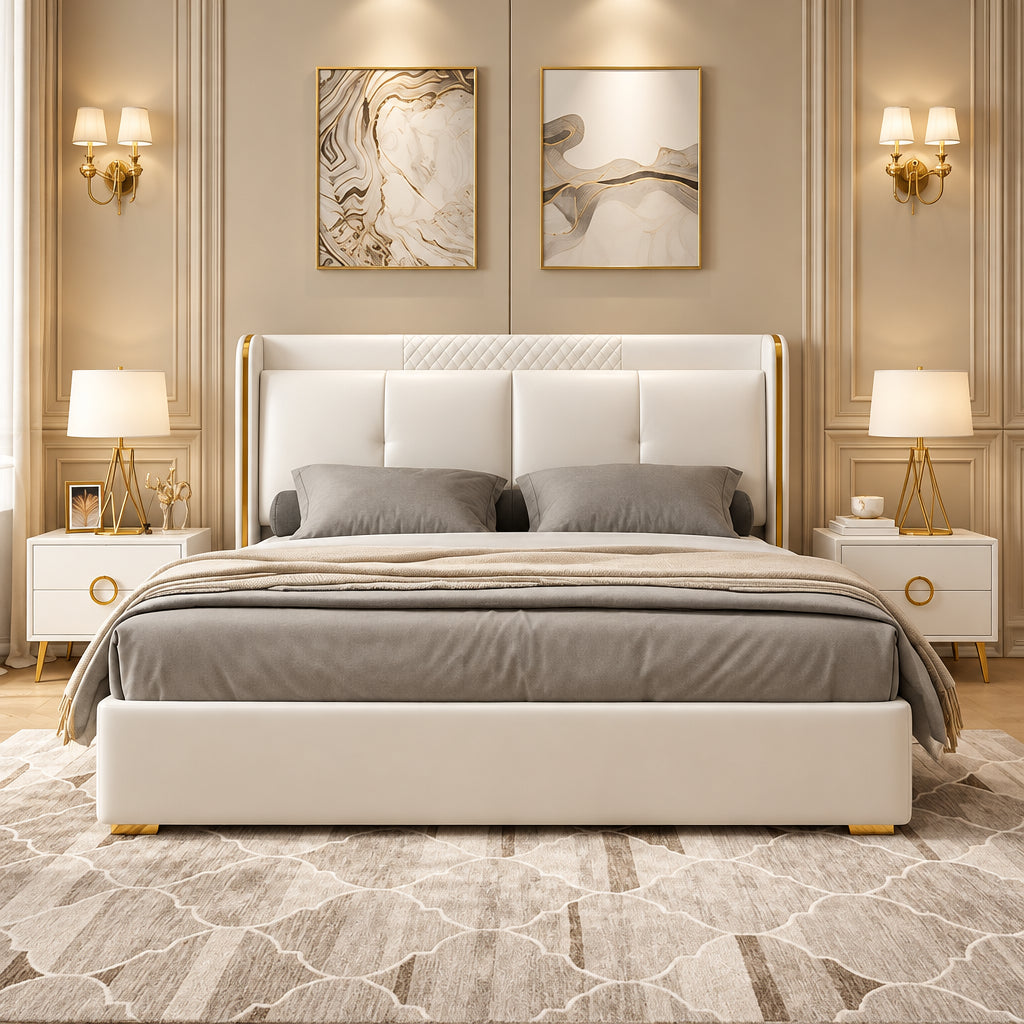 Tony Luxury Upholstered Bed in Leatherette