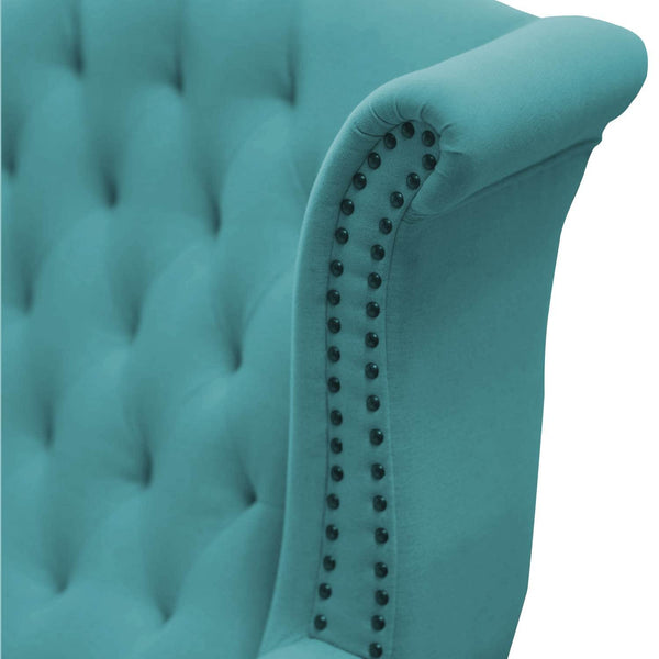 Wayside Chesterfield Wing Chair in Blue Color - Luxe Maple