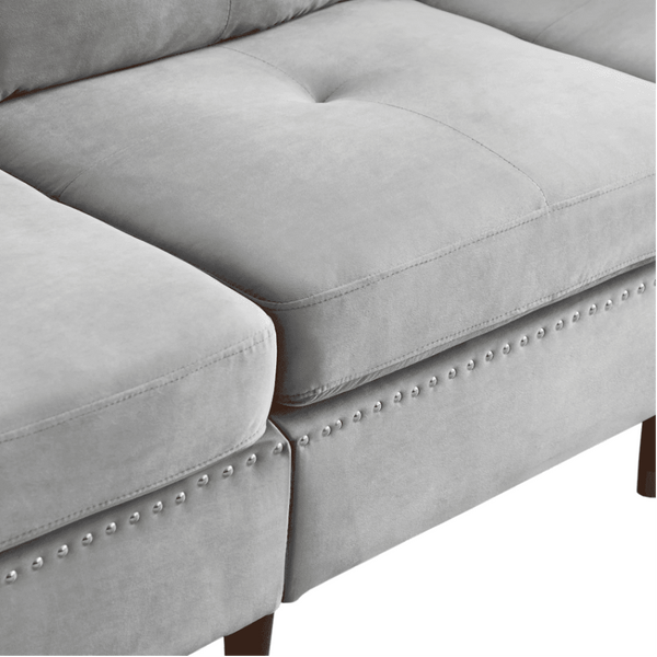 Glossy Sectional Suede Sofa Set With Ottoman - Luxe Maple