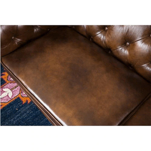 Rolled Arm Back Tufted Chesterfield Sofa in Leatherette - Luxe Maple