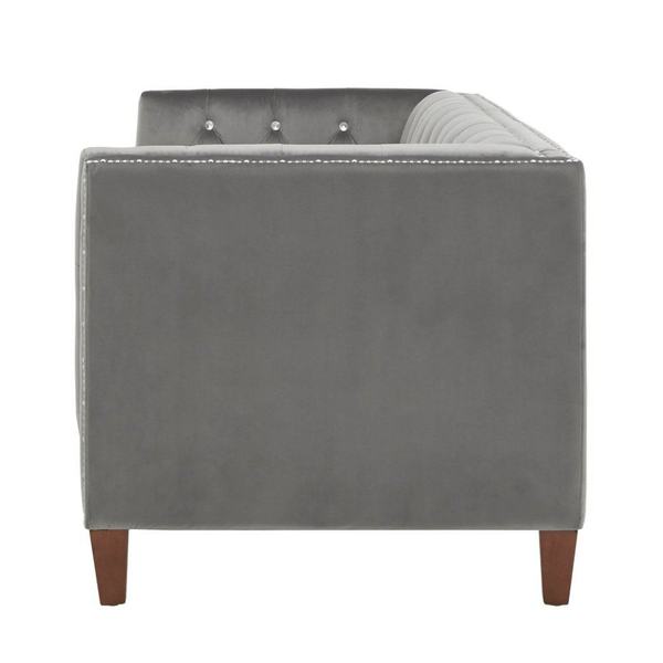 Silver Orchid Jewel-tuft Grey Suede Seating with Nailhead - Luxe Maple