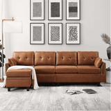 Viatol High Back Couch Mid-century Suede Leather Wood Legs Chaise Sofa