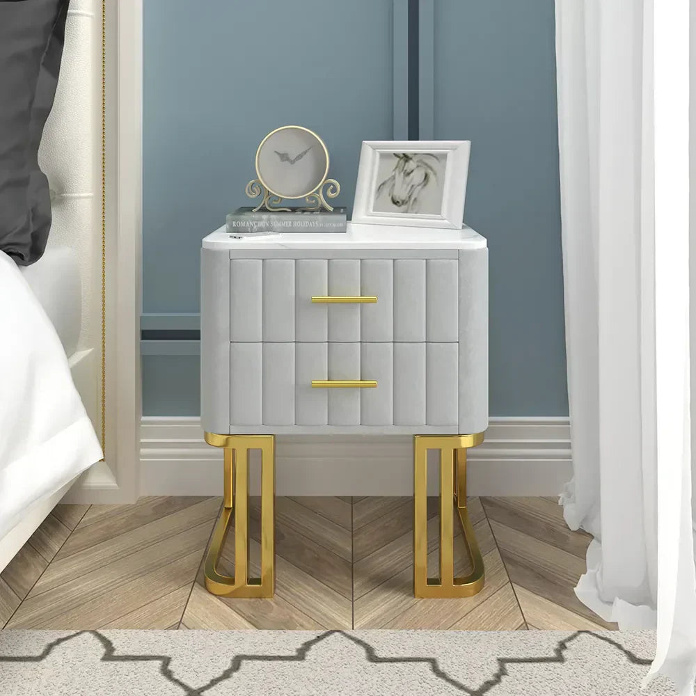 Gello Side Table in 2 Drawers in SS Frame Grey