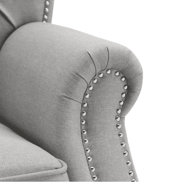 Dorothie Grey Fabric Button Tufted Sofa with Nailhead Trim - Luxe Maple