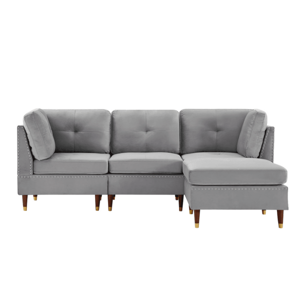 Glossy Sectional Suede Sofa Set With Ottoman - Luxe Maple