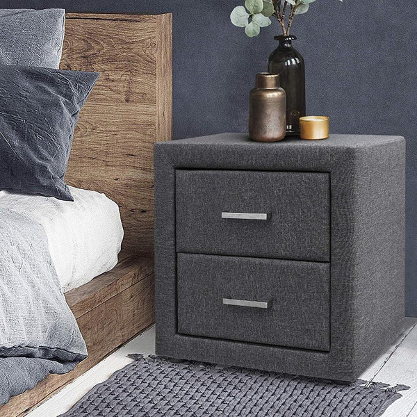 Atris Fabric Bedside Table with 2 Drawers.