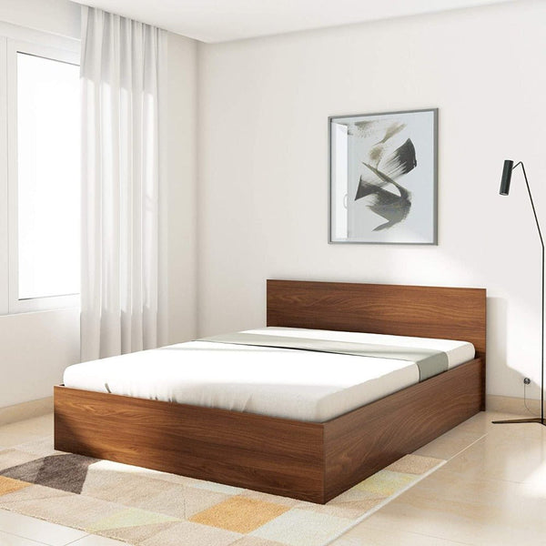 Solimo Wooden Bed in Walnut Colour With Storage - Luxe Maple