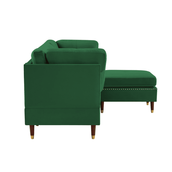 Glossy Sectional Suede Sofa Set With Ottoman - Luxe Maple