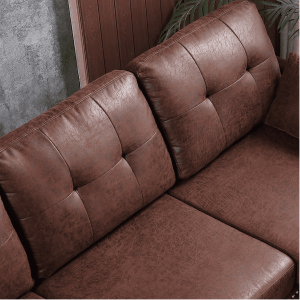 Viatol High Back Couch Mid-century Suede Leather Wood Legs Chaise Sofa - Luxe Maple