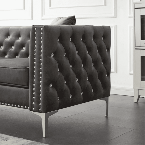 Lotus Grey Chesterfield Sectional Sofa Set - Luxe Maple