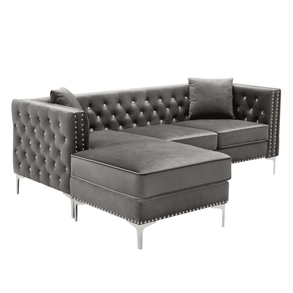Lotus Grey Chesterfield Sectional Sofa Set - Luxe Maple
