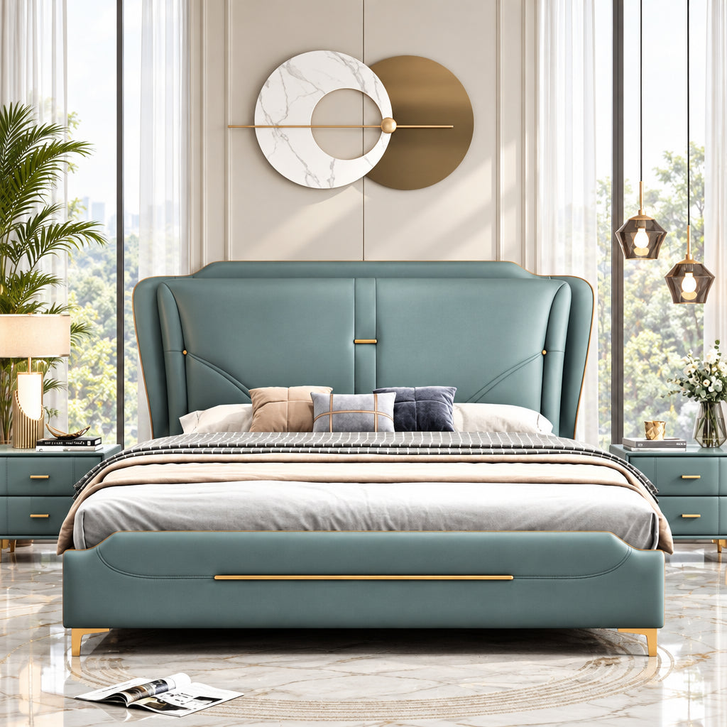 Apollo Luxury Upholstered Bed in Leatherette | Premium Bed - Luxe Maple