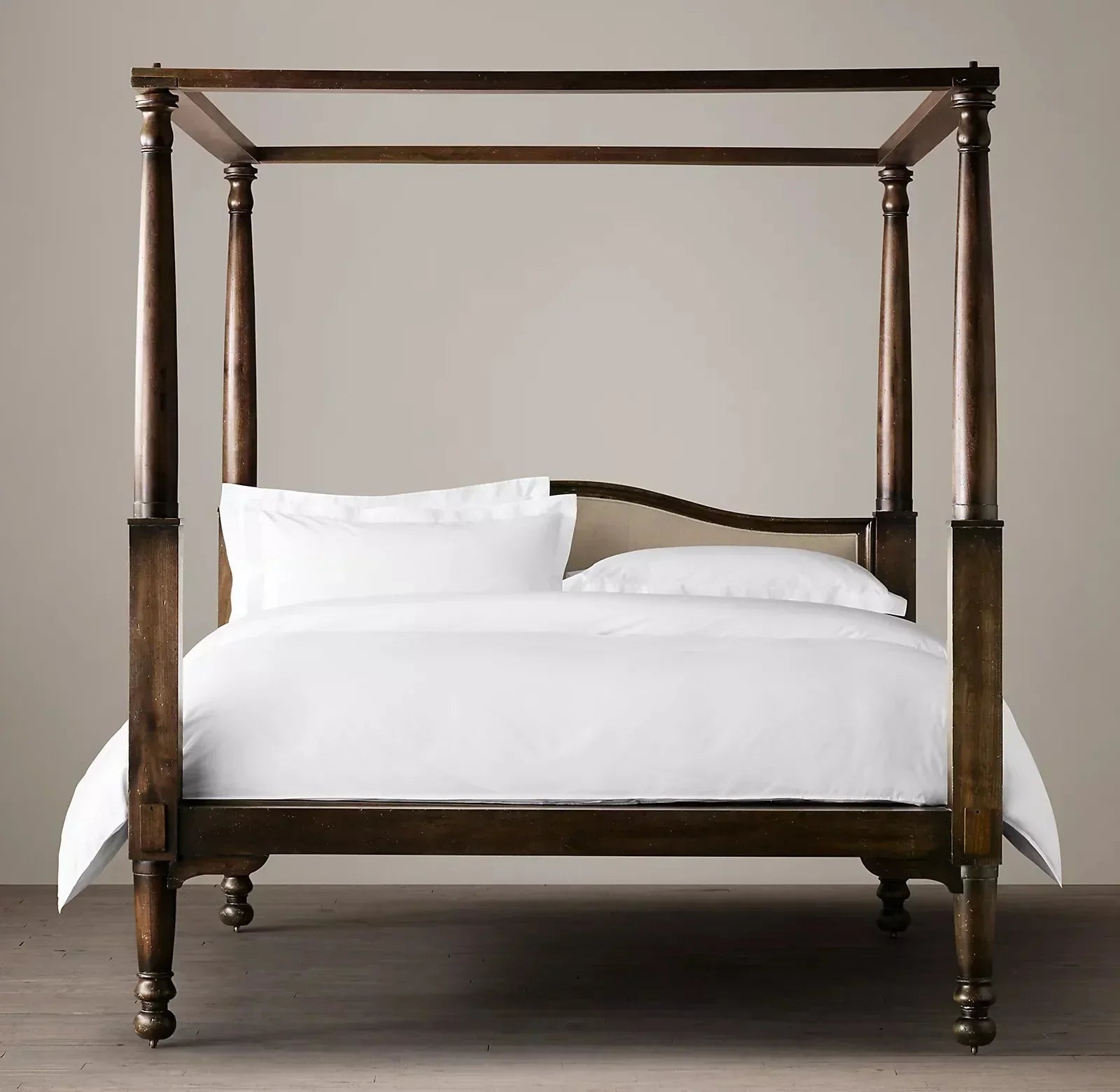 Mid Century Solid Wood Luxury Poster Bed in Dark Brown