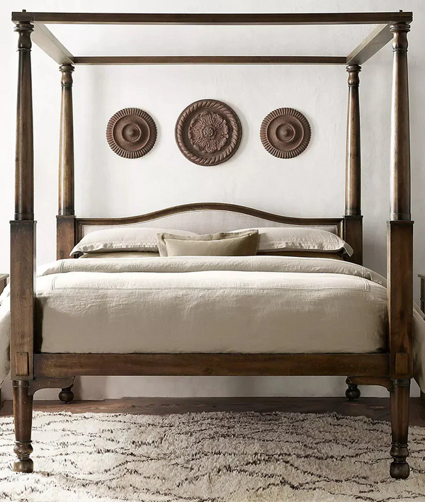 Mid Century Solid Wood Luxury Poster Bed in Dark Brown.