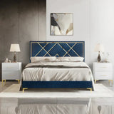 Porch Premium Upholstered Bed Without Storage In Suede Blue