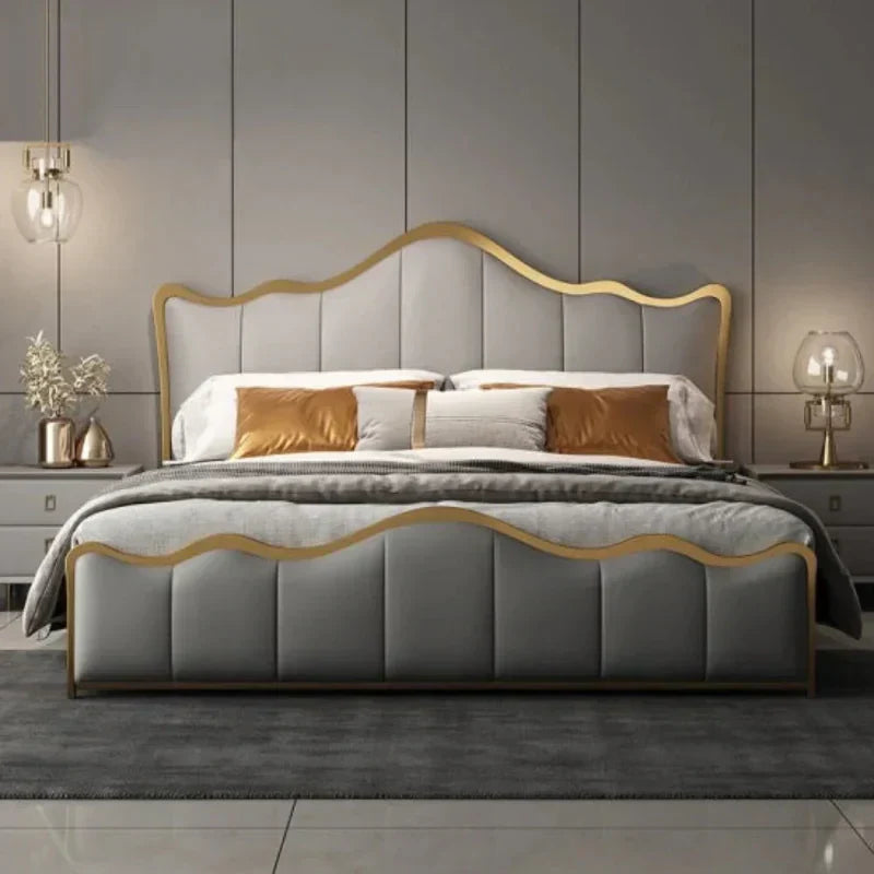 Curving Premium Upholstered Bed in Suede King Pro