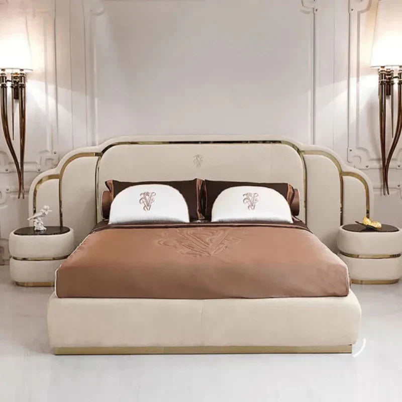 Vivo Premium Upholstered Bed With Side Tables in Suede King Pro