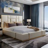 Donald Upholstered Bed In Leatherette - Luxe Maple