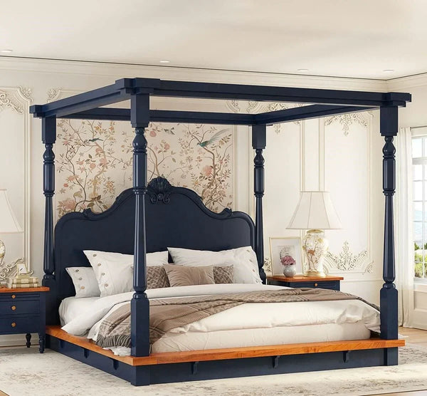 Florance Solid Wood Luxury Poster Bed in Honey Teak.