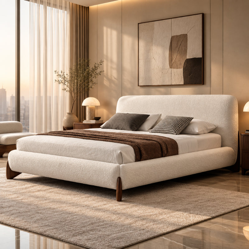 Grande Premium Upholstered Bed Without Storage | Brooklyn Fabric - Luxe Maple