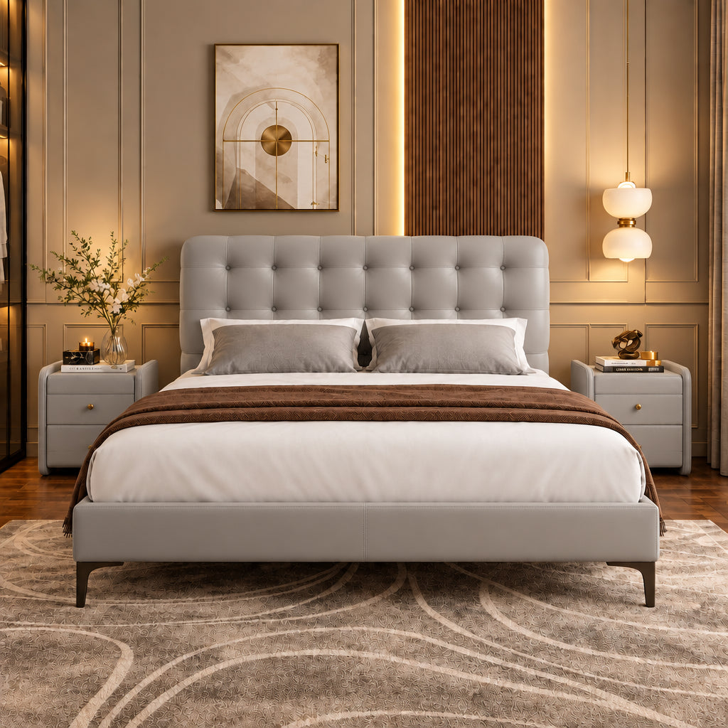 London Luxury Upholstered Bed in Leatherette | Modern Bed - Luxe Maple