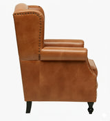 Lord Leather Chesterfield Wing Chair In Tan - Luxe Maple