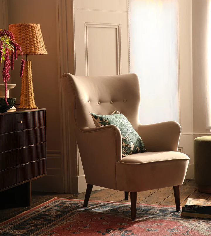 Marco Wing Chair In Brown Suede - Luxe Maple
