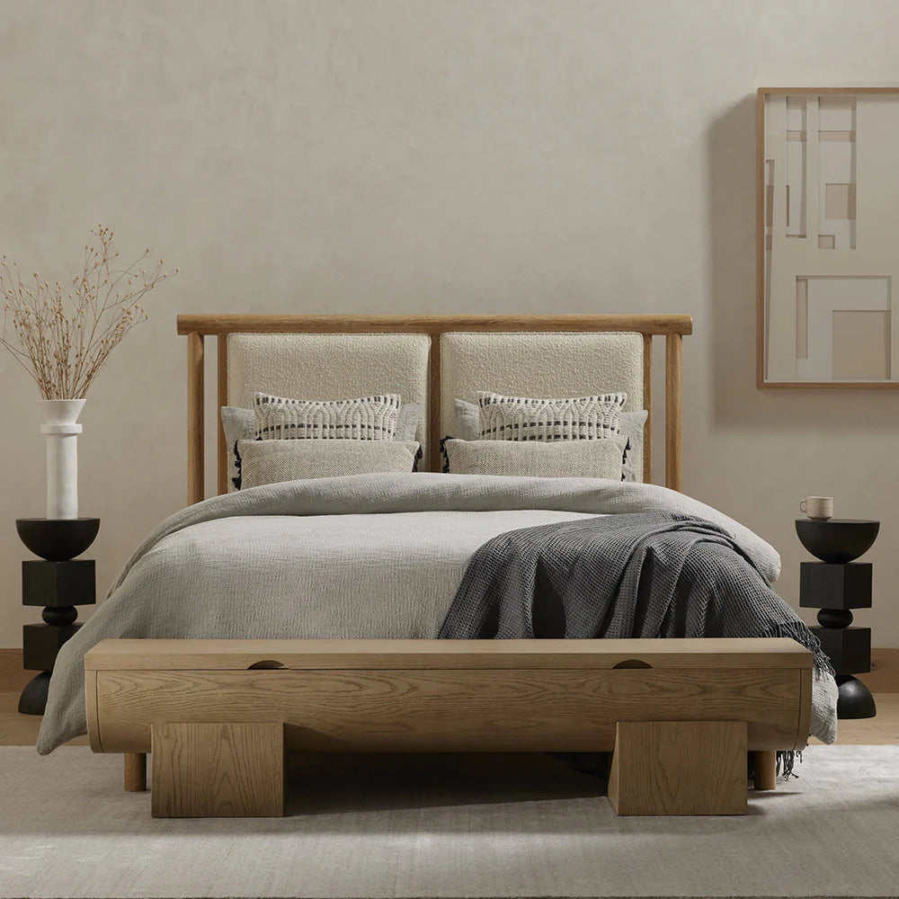 Maza Premium Solid Wood Upholstered Bed - Luxe Maple King Pro