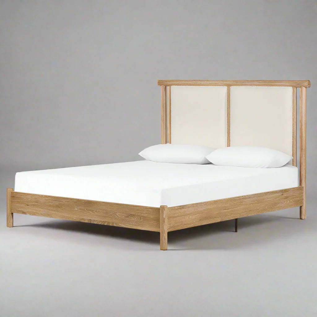 Maza Premium Solid Wood Upholstered Bed - Luxe Maple