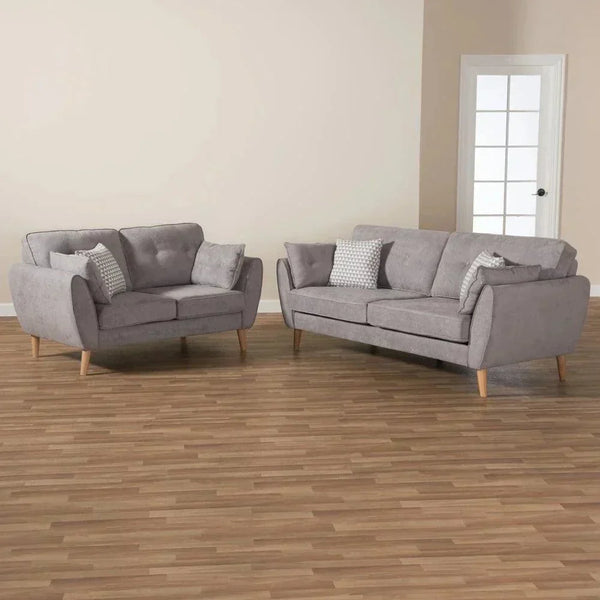 Baxton Straight Line Sofa Set in Suede - Luxe Maple