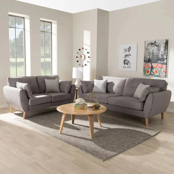 Baxton Straight Line Sofa Set in Suede - Luxe Maple