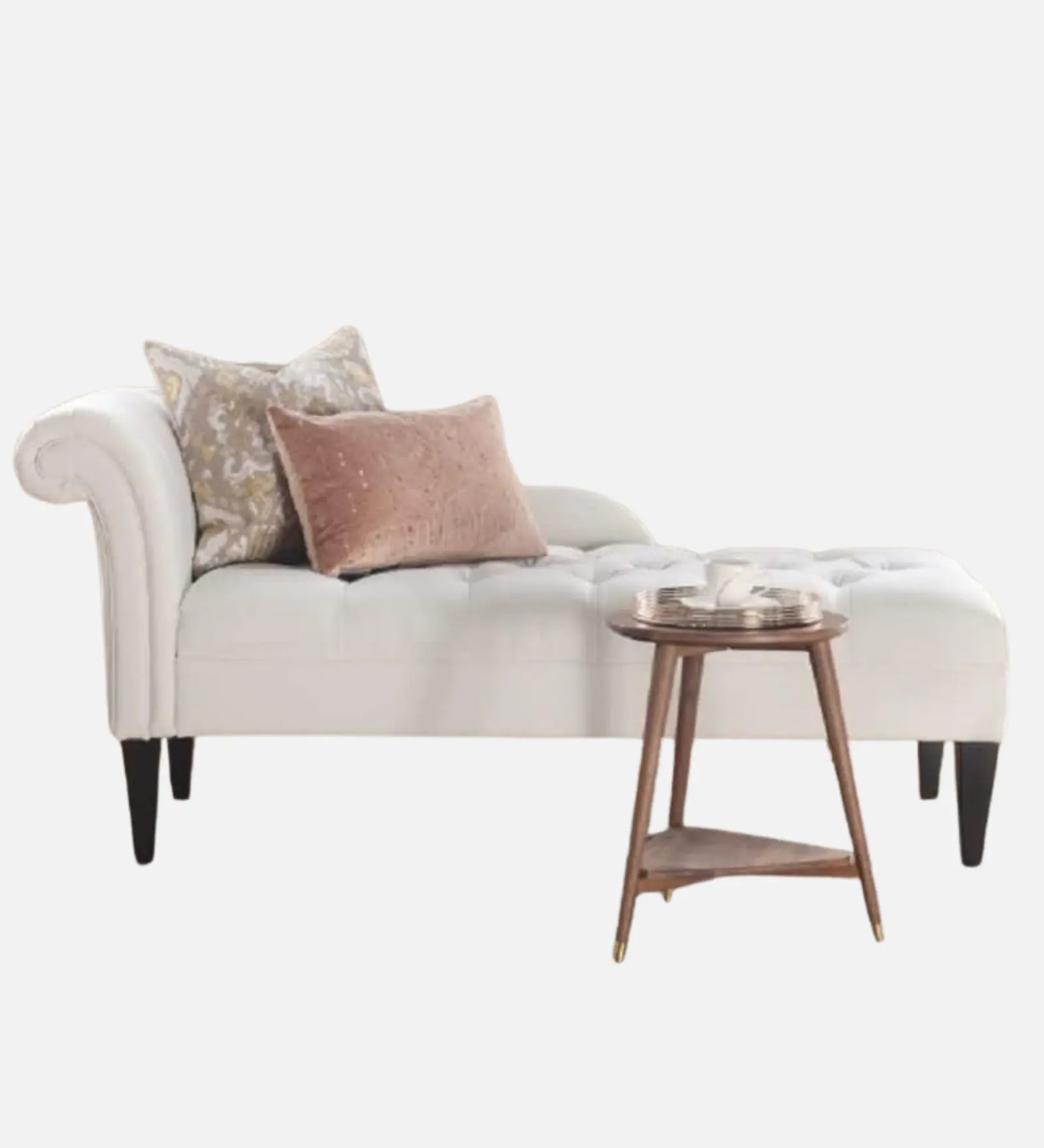 Mosco Velvet Chaise Lounger in White - Luxe Maple