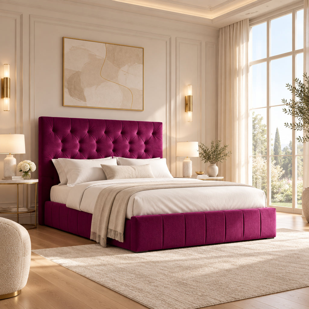 Oppo Quilt Luxury Upholstered Bed in Suede | Luxury Bed - Luxe Maple