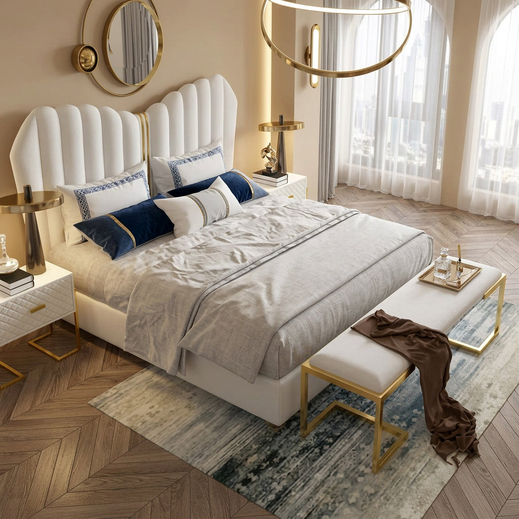 Pasco Premium Upholstered Bed in Suede | Premium Designer Bed - Luxe Maple