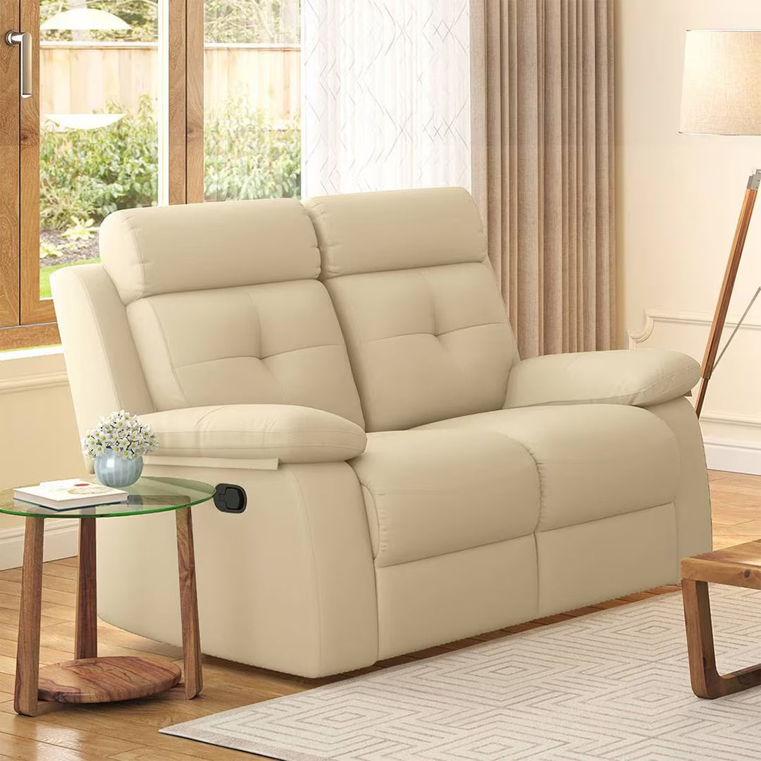 Raphel Luxury Leatherette Two Seater Manual Recliner In Off White