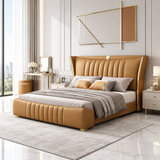 Relexo Luxury Upholstered Bed in Leatherette Tan