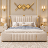 Relexo Luxury Upholstered Bed in Leatherette Beige