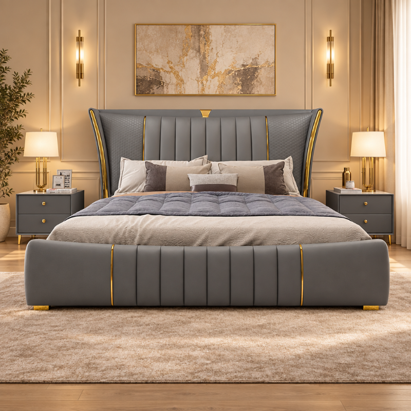Relexo Luxury Upholstered Bed in Leatherette by Luxe Maple