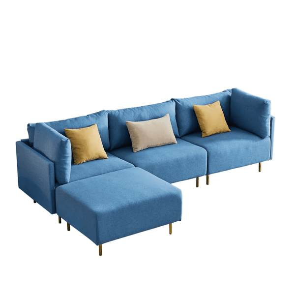 Ronaldo Sectional Sofa Set in Blue Color With Ottoman - Luxe Maple